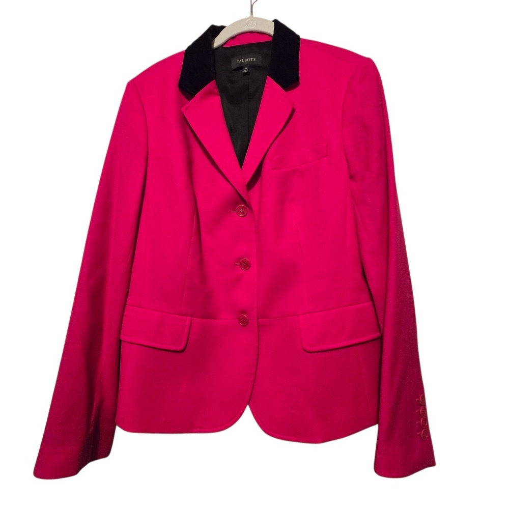 Talbots Wool Blazer Women 16 Pink Velvet Collar Preppy Equestrian Office Classic